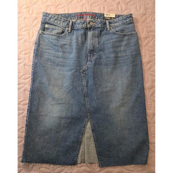 Lucky Brand Dresses & Skirts - Lucky Brand Midi Denim Skirt Frayed Hem Blue Medium Wash Size 16 NWT